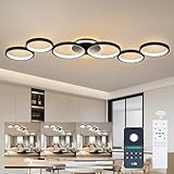 LED Deckenleuchte Dimmbar Wohnzimmer Deckenlampe Schwarz Wohnzimmerlampe Schlafzimmerlampe Fernsteuerung und App Steuerung, Modern 6-Rund Ring Deckenbeleuchtung mit Memory Funktion, L113cm/69W
