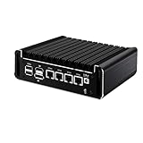 AIOPCWA Firewall Micro Appliance, Celeron N5105 Fanless Mini PC, Quad Core, 4 Port i226-V 2.5GbE LAN, DDR4 8GB RAM 64GB SSD, 4K HD, DP, Type-C, TF Slot, AES-NI, Windows, OPNsense