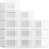 SEE SPRING 12er Set faltbare Schuhboxen Organizer, stapelbar - Für Schuhe bis Größe 44 - Kunststoff-Aufbewahrungsboxen transparent/weiß