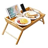unycos - Klappbarer Laptoptisch aus Bambus 55x35x24.8 cm, Betttisch, Laptop Ständer, Frühstückstablett, hoher Rand, Tragegriffe, Laptoptisch für Couch, Feuchtigkeitsbeständig (Arbeitstisch)
