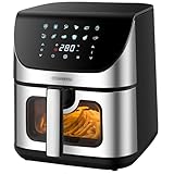Heißluftfritteuse 8 Liter 4 in 1 Sichtfenster Mini Backofen Grillen Backen Dörren Frittieren Heissluftfritteuse Friteuse ohne Öl Air Fryer Heißluftofen Heißluftgrill Fritteuse Dörrautomat
