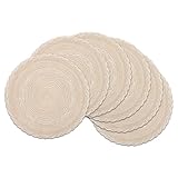 SHACOS 6er Set Runde Platzsets Abwaschbar, Tischsets Platzsets Rund Beige Geflochten, Tischmatten Platzdeckchen Rund, Abwaschbar, Hitzebeständig, Schmutzabweisend