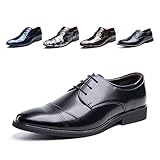 Anzugschuhe Herren Oxford Derby Schuhe Brogues Lederschuhe Hochzeitsschuhe Schnürhalbschuhe Klassischer Business Schnürschuh 1015 Schwarz Größe 44