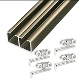 Schiebetür Schiene Bypass-Schiebetürbeschlag mit Doppelschiene, Scheunentorbeschlagsatz mit 4 Rollen, 2-türige Schiebetürschiene für Schranktür/Falttür(Champagne,370cm/12.1ft)