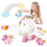 EUCOCO Einhorn Kuscheltier, Einhorn für Mädchen 2 3 4 5 Jahre Spielzeug ab 3-6 Jahre Mama mit Babys Plüschtier Geschenk für Kinder Mädchen 3 4 5 6 7 8 Jahre 5 Pcs Ostergeschenke