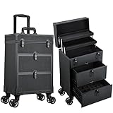 Kosmetikkoffer Kosmetik Trolley mit 2 Schubladen Friseurkoffer Groß Nageldesign Koffer Werkzugkoffer Ngaelkoffer Make up Koffer mit Rollen Schminkkoffer Abschließbarer,Schwarz