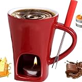 Generisch Schokofondue Tasse mit Gabeln, Keramik Schmelzbecher für Schokolade, Käse & Butter – Fondue Set mit Teelicht, Perfekt für Desserts, Snacks und Partygeschenke (A)