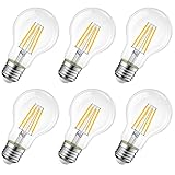 LVWIT 6.5W E27 Filament LED Glühfaden A60, 2700K Warmweiß, Ersatz für 60W Glühlampe, ultrahell 806 lm, Rustikalampe in Kolbenform, Filamentstil klar (6er Pack)