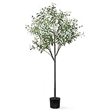 LOMOHOO Künstlicher Olivenbaum 5ft hoch gefälschte getopften Olivenbaum Gefälschte Pflanzen Große Faux Olive künstlichen Baum für Home Office Wohnzimmer Indoor Outdoor Garten Dekor 150cm