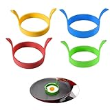 4 Stück Spiegeleiform,Eierring Mit Zwei Griffen Pancake form,Runde Spiegeleierformen Silikon-Eier-Bratring,für Omeletts,Hamburger,Fleischpastete und Dünner Pfannkuchen,für die Küche und Camping.