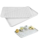 Abtropfmatte,31 x 17,5 x 2,2cm Abtropfgestell mit Auffangschale,Doppelschichtige Abtropfschale,Abtropfgestell Klein,Multifunktionales Drain Board für Geschirranordnung,Reinigung des Teeservices,Weiß