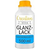 Creative Deco Acryl Glanzlack Firnis | 500 ml Flasche Klarlack | Oberflächenfinish auf Wasserbasis | Permanenter farbloser Lack | Verwendung im Innen- und Außenbereich | Bastelprojekte und Gemälde