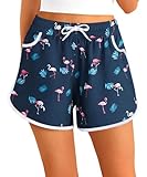APTRO Damen Badeshorts Badehose Strand Wassersport Shorts Boardshorts UV Schutz Sommer Sport Gym Shorts Flamingo Schwarz WS213 L