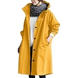 KonJim Langer Damen-Trenchcoat mit Kapuze, leicht, wasserdicht, winddicht, Windbreaker, Jacken, Outdoor-Regenmäntel, lockere Passform, Übergröße, Reverskragen, Übermäntel, B-gelb, S