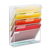 Praelian Büro Organizer & Zeitungshalter Wand – Weißer 6-stufiger Dokumenten-Organizer aus Metall, Stabiles Wandregal für Akten, Zeitschriften und Ordner