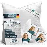 Nachtengel Daunenkissen 80x80 – 3-Kammer Kopfkissen aus 100 % Daunen & Federn – weiches Hotelbettkissen Made in Germany, atmungsaktives Federkopfkissen für alle Schlaftypen (1 Stück, weiß, 80x80cm)