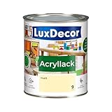 LuxDecor Acryllack 750ml Matt (09) Elfenbein Holzlack Buntlack Spielzeuge Metall Möbel Fenster Sicher Kindermöbel Spielzeuge