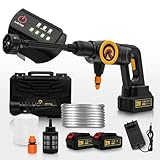 Sunster Akku Hochdruckreiniger Auto, 45Bar Mobile Hochdruck Wasserpistole Bürstenlosen Mit Zwei 4.0Ah Akku, Tragbar Druckreinigerpistole mit 6-In-1 Düse für Bewässerung, 3 Reinigungsstufen für Auto