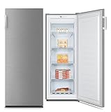 PKM Gefrierschrank | NoFrost | 155 L Nutzinhalt | Silber | Tür-offen-Alarm | Fast-Freeze-Funktion | 4 Schubladen & 1 Fach mit Klappe | freistehend | Eisschrank | Tiefkühlschrank