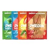 PWRGUM Energy-Kaugummi 4er Mix I Bis zu 4-Stunden Energie Boost I Zuckerfrei & Zahnpflegend I Ideale Alternative zu Energy-Drinks I Gönn dir natürliche Power mit jedem Kauen!