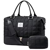 LOVEVOOK Reisetasche Damen, Leicht Puffer Weekender Handgepäck Tasche Kliniktasche Geburt Krankenhaustasche mit Schuhfach & Nassfach, Travel Bag Sporttasche für Flugzeug Reise, Schwarz