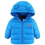 Winterjacke Jungen Unisex Winterjacke Warm Wintermantel Einfarbig Mantel Kinder Verdickte Plüsch Daunenjacke Steppjacke Kinderjacke Oberteile Outwear mit Kapuze und Tasche Himmelblau 130