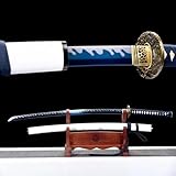 103cm handgefertigtes Samurai Schwerter,Klinge aus Manganstahl mit blauem Flammen Muster,Scheide aus Massivholz,Handgemaltes Tigermuster,echtes Katana für Cosplay,Dekoration,Ausstellung,Sammlung