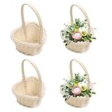 4 Stück Körbchen Blumenkinder, Kleine Weiden Rattan Korb Mit Griff , -Webkörbe, Dekorativer Korb Für Blumen, Rattan Blumenkörbe, Blumenmädchenkörbe Für Hochzeiten , Aufbewahrungskörbe Für Hochzeit