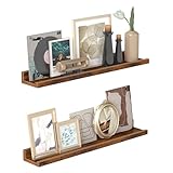 VASAGLE Wandregale, 2er Set, Schweberegale, Breite 60 cm, erhöhte Vorderkante, für Bilderrahmen, Dekoartikel, Gewürzgläser, für Küche, Wohnzimmer, vintagebraun LWS064K01