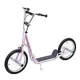 HOMCOM Kinderroller mit Luftreifen Kickscooter Scooter Tretroller Cityroller für Kinder Kickboard 16 Zoll ab 5 Jahre Höhenverstellbar Rosa 143 x 58 x 92-100 cm