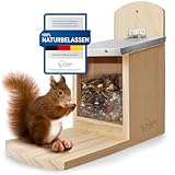 WILDLIFE HOME Eichhörnchen Futterhaus mit Metalldach I Futterstation aus verschraubtem Massiv-Holz I Wetterfest & Unbehandelt I Eichhörnchenhaus für Eichhörnchenfutter