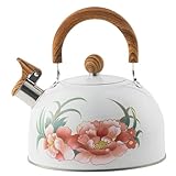 Pfeifkessel mit Blumenmuster 3 l Edelstahl-Teekessel mit faltbarem Griff hochglanzpoliert leicht zu waschende Teekanne für zu Hause