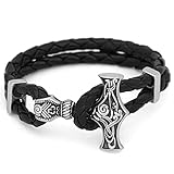 Bracelets Bangle Noveltyng Thor's Hammer Bracelet, Stainless Steel Braided Double Leather Pagan Vintage Amulet Jewelry, Nordic/C/9.84 inch