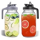 Ggnaxivs 2 Stück 64oz Glaskrüge mit Deckel und Ausgießer, Einmachglaskrüge, Weithalsglas, Auslaufsicherer Wasserkrug für Wasser, Saft, Milch