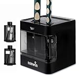 tenwin Elektrischer Bleistiftspitzer, Duale Stromversorgung, Geeignet für tragbare Bleistiftspitzer von 6-12mm Buntstiften, Künstler/Erwachsene/Büro/Schule/Haus, Schwarz