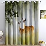 Generisch Vorhänge Aquarell-Stil - Tier Hirsch Gras Fenster Gardinen mit Ösen, Vorhang Blickdicht Verdunklungsvorhänge Thermovorhang für Wohnzimmer Schlafzimmer Deko 2er Set H245 x B140 cm