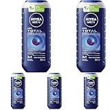 NIVEA MEN Total Relax Duschgel, pH-hautneutrale Pflegedusche mit Zedernholzduft für Männer, entspannende Formel mit Lavendelöl für Körper, Gesicht und Haar (250 ml) (Packung mit 5)