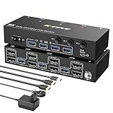 8K KVM Switch 3 PC 2 Monitore Displayport, Camgeet 4K@144Hz Dual Monitor DP KVM Umschalter, USB 3.0 KVM Switcher mit 4 USB Anschlüssen für USB Geräte, Unterstützung von Extended & Duplicate Mode