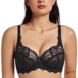 MELENECA Damen Voll Bedeckender BH Übergröße Minimizer Spitze Ungefüttert Bügel Schwarz 110C