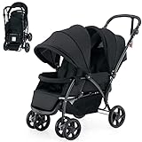 COSTWAY Geschwisterwagen klappbar, Zwillingswagen mit verstellbarer Rückenlehne & Verdeck, Reisebuggy mit Liegefunktion, Zwillingsbuggy Kinderwagen für Baby ab 6 Monate, 30 kg Belastbar (Schwarz)