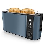 Arendo - Toaster Langschlitz 2 Scheiben - Defrost Funktion - 1000 W - Doppelwandgehäuse - Integrierter Brötchenaufsatz - Bräunungsgrade 1-6 – Display mit Restzeitanzeige - Edelstahl Admiralblau