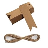 BOBOZHONG Geschenk Anhänger,100stk Geschenkanhänger Kraftpapier,mit Jute Schnur 20M,Anhängeschilder Papier Etiketten Tags zum Beschriften Hochzeit Weihnachten(7 x 2cm)