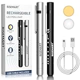 RISEMART Pupillenleuchte Diagnostikleuchte mit Pupillenmessgerät und Lineal,Warmes/Kühles Weiß, Aufladbar USB LED Stiftlampe für Krankenschwester Studentische Ärzte(Schwarz und Silber)