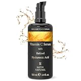 Vitamin C Serum hochdosiert 100ml mit Retinol + Hyaluron - Für Glow, gegen dunkle Flecken, Anti Falten - Allrounder Serum Gesicht - Für jede Haut geeignet - 100% Vegan Skincare - Satin Naturel