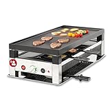 Solis 5in1 Tischgrill mit 1400 W, Elektrischer Grill für 8 Personen, Indoor Grill mit Raclette- und Mini-Wok-Pfännchen, Elektrogrill für Balkon, Garten und Küche, Edelstahl