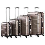 Zelsius Koffer Set 4 Stück, Champagner | ABS Hartschalenkoffer mit Zahlenschloss, 4 Rollen und Innen Trennwand | Hartschalenkoffer Set 4 teilig, Trolley, Koffer Groß, Luggage Set, Handgepäckkoffer