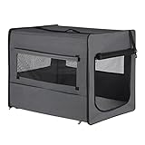 EUGAD Faltbare Hundebox B90xH67xT59cm für große Hunde (Hundehöhe≤55cm&Hundelänge≤80cm) Hundetransportbox Auto Reisebox Autobox Hundetasche Katzentasche Katzenbox Grau 0340GL