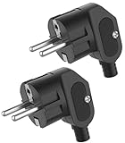 Schuko Stecker 2 Stücke Netzstecker, Europäischer Stecker mit Knickschutztülle, Schuko Winkelstecker (250V 16A) für 8-10mm Kabel, Schukostecker-Abgewinkelt, IP20 für Den Innenbereich