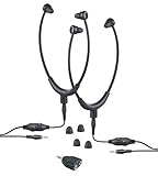 Newgen Medicals Kopfhörer Kabel: 2 TV-Kinnbügel-Kopfhörer, Stereo-Verteiler, 3,5-mm-Klinke, bis 117 dB (2 gleichzeitig TV, mit Kabelfernsteuerung, Verlängerungskabel)