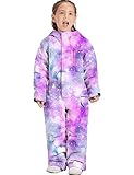 GEMYSE Kinder Einteilige Skianzüge Jumpsuits Jungen Mädchen Winter Outdoor Snowboarden Wasserdichte Schneeanzüge(Aquarell Lila,152-158)